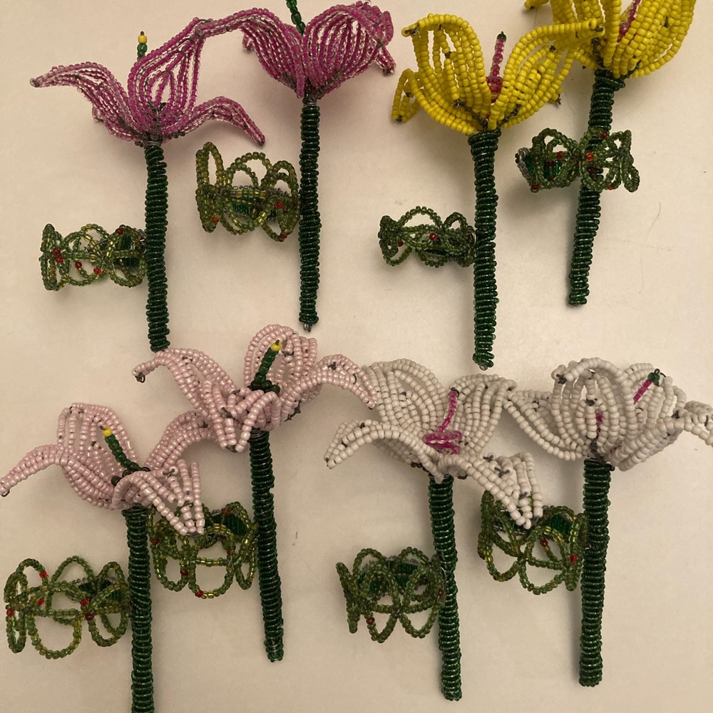 Handcrafted Beaded Flower Napkins Holder Set of 8.